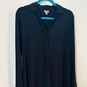 J Jill Stretch Collared Long Sleeve Navy Blue Casual Pullover Dress Size Small